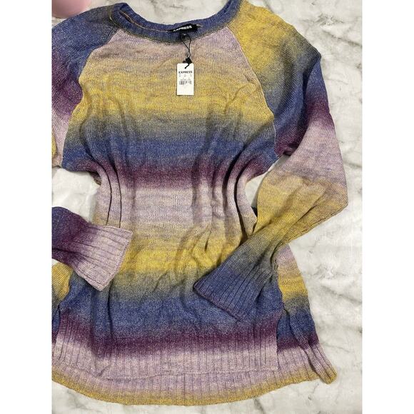 VINTAGE Y2K Express Ombre Multicolor Tunic Sweater Woman Sm Crew Neck Oversized - Picture 3 of 8